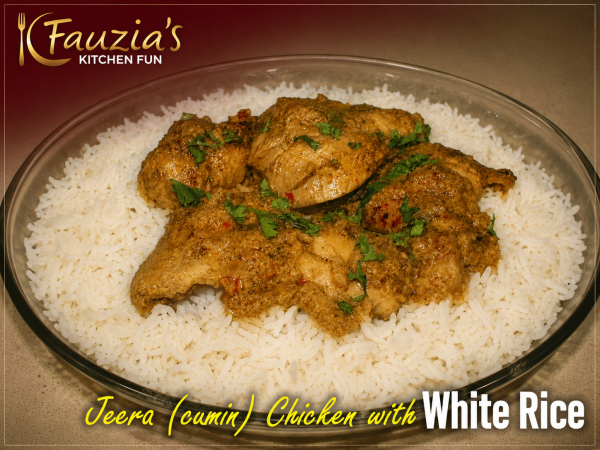 Jeera (Cumin) Chicken with white rice.