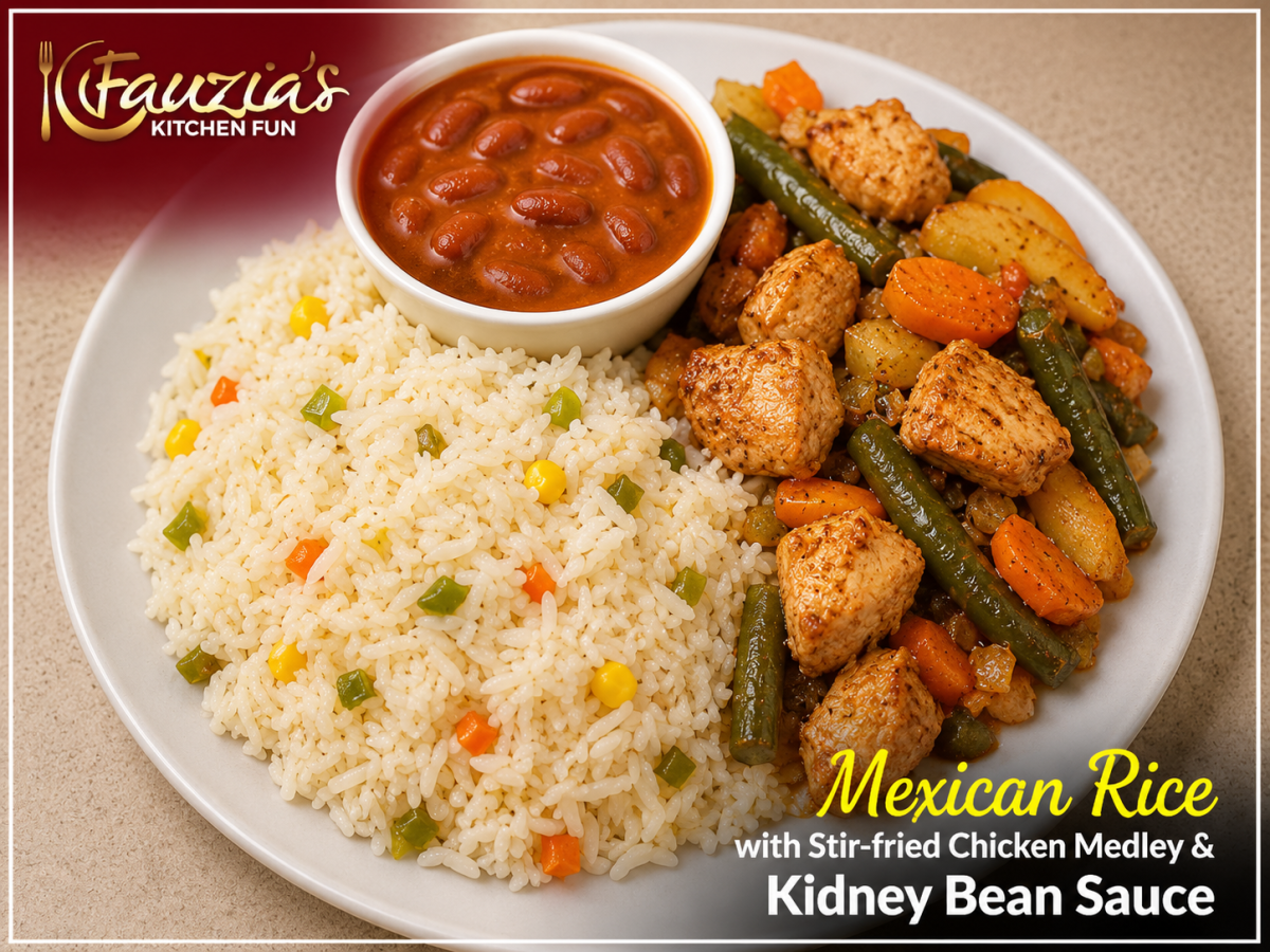 Mexican Rice with Stir-fried Chicken Medley & Kidney Bean Sauce