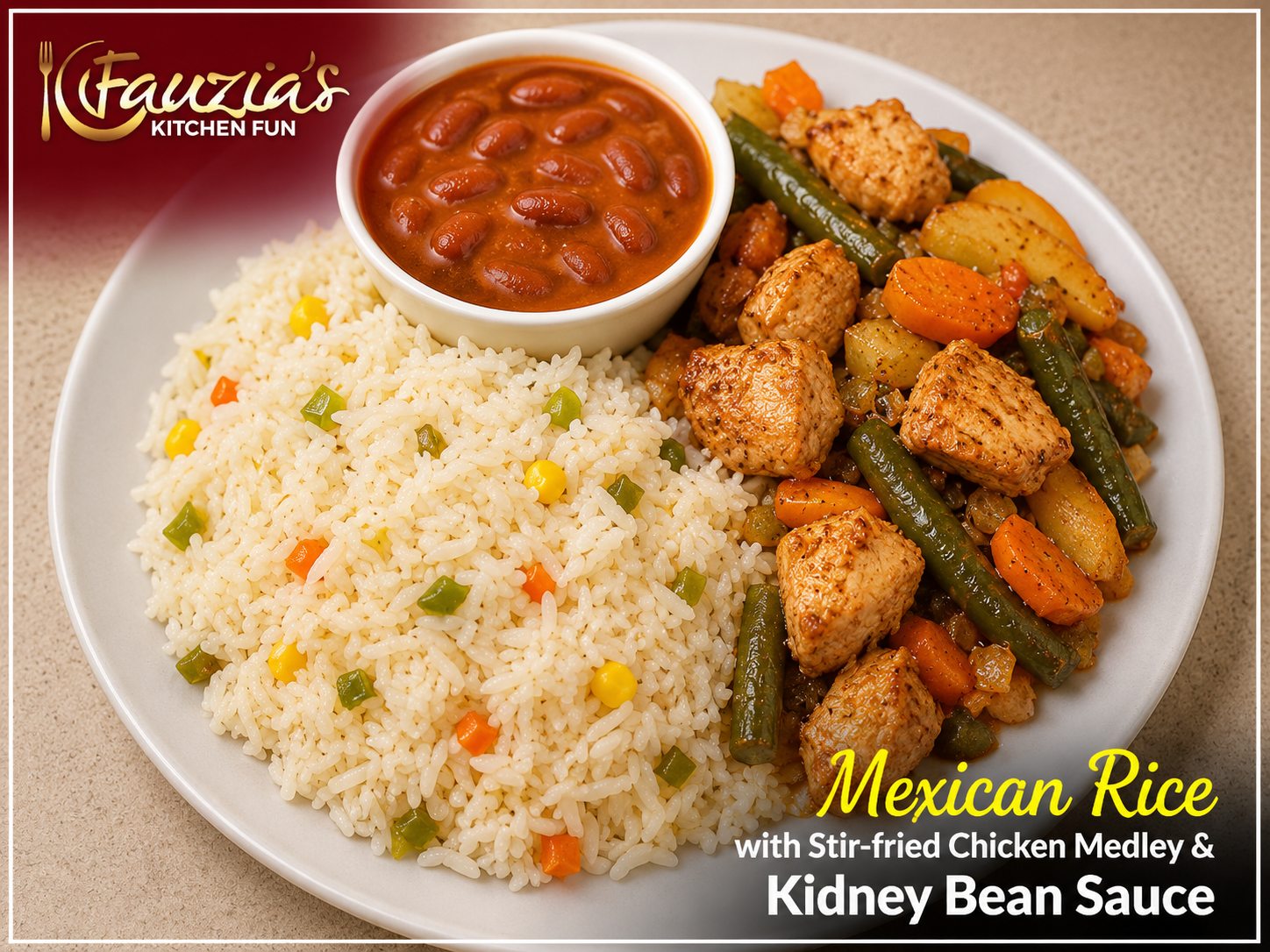 Mexican Rice with Stir-fried Chicken Medley & Kidney Bean Sauce