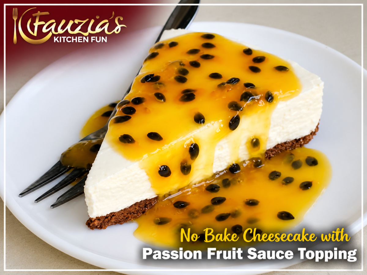 No-Bake Cheesecake with Passion-Fruit Sauce Topping