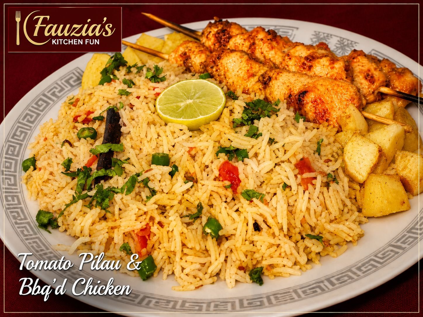 Tomato Pilau with Bbq’d Chicken Skewers