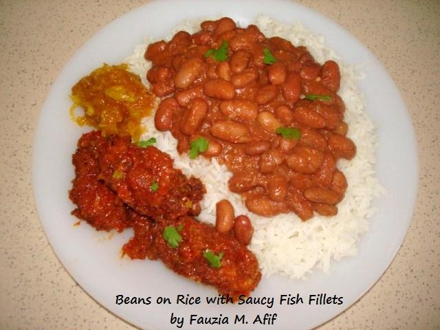 Beans on Rice with Saucy Fish Fillets