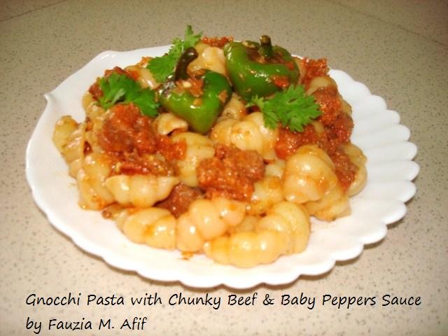 Gnocchi Pasta with Chunky Beef & Baby Peppers Sauce