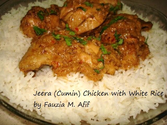 Jeera (Cumin) Chicken with white rice.