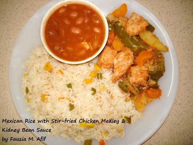 Mexican Rice with Stir-fried Chicken Medley & Kidney Bean Sauce