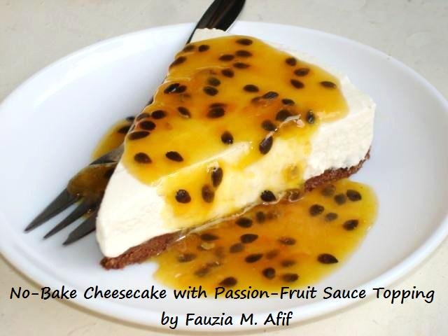 No-Bake Cheesecake with Passion-Fruit Sauce Topping