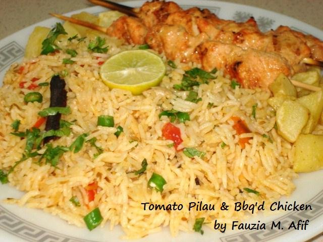 Tomato Pilau with Bbq’d Chicken Skewers